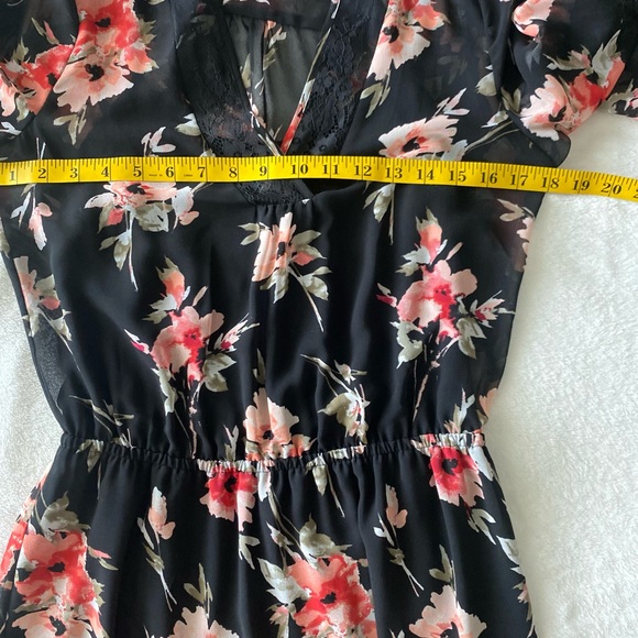 {WHBM}. Floral Black & Pink Chiffon Dress. - Picture 13 of 14